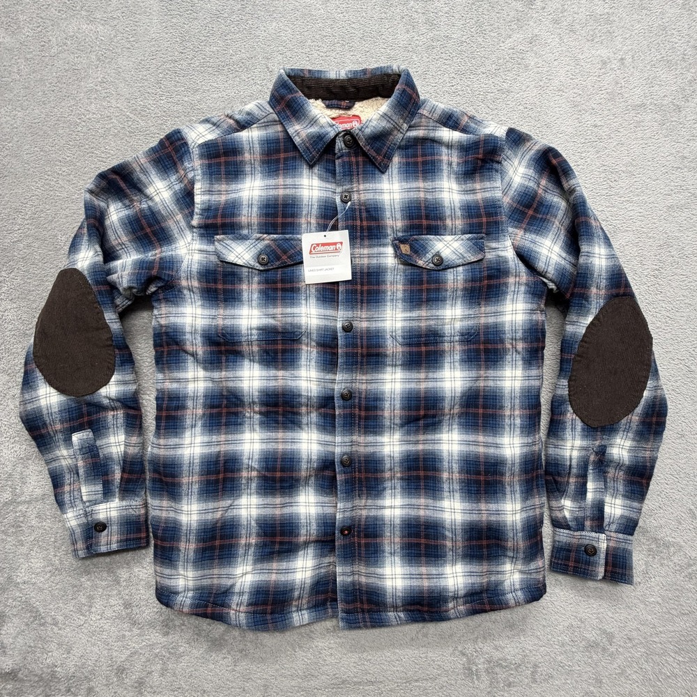Coleman Shirt Mens S Blue Plaid Lined Sherpa Flannel Button Up Heavyweight